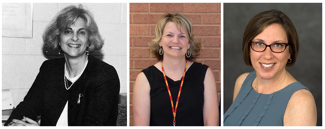 Portraits of Hayfield Elementary principals Barbara Vaccarella, Theresa Carhart, and Jessica Lewis. All three images are head-and-shoulders staff portraits. 