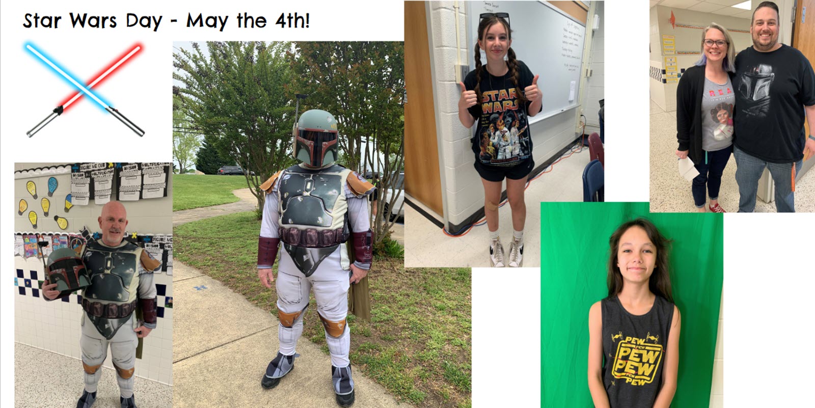 Staff and students in Star Wars shirts
