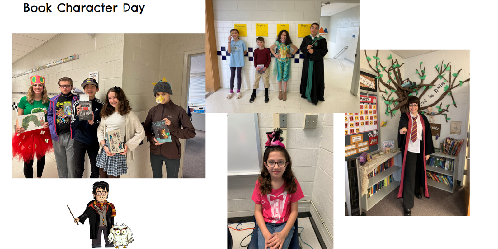 Staff and students dressed as book characters. 