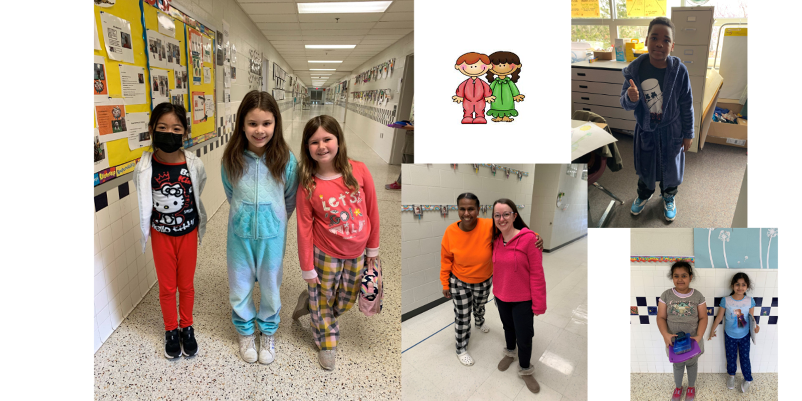 Students and staff in pajamas