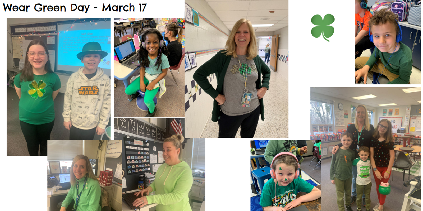 Staff and students wearing green. 