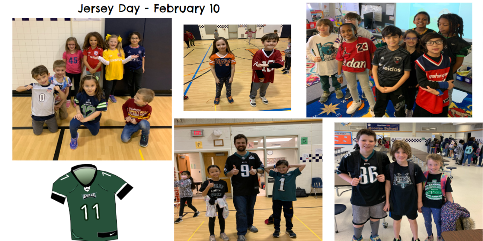 Staff and students participating in jersey day. 