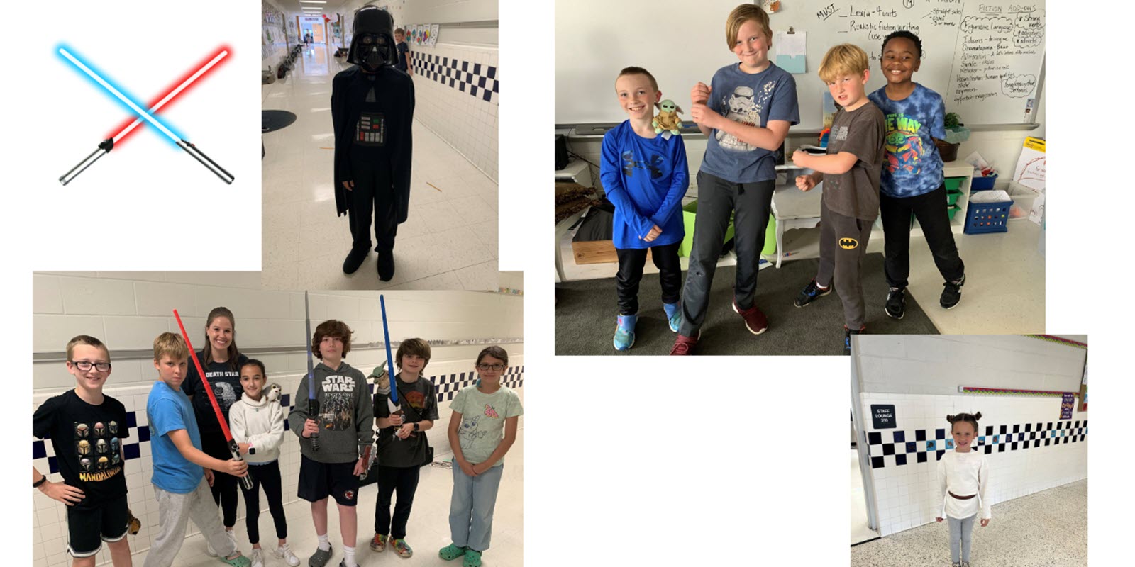 Students and staff in Star Wars shirts